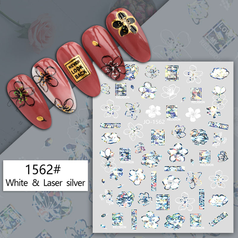 Flower Holographic Leaves Abstract Nail Art Sticker