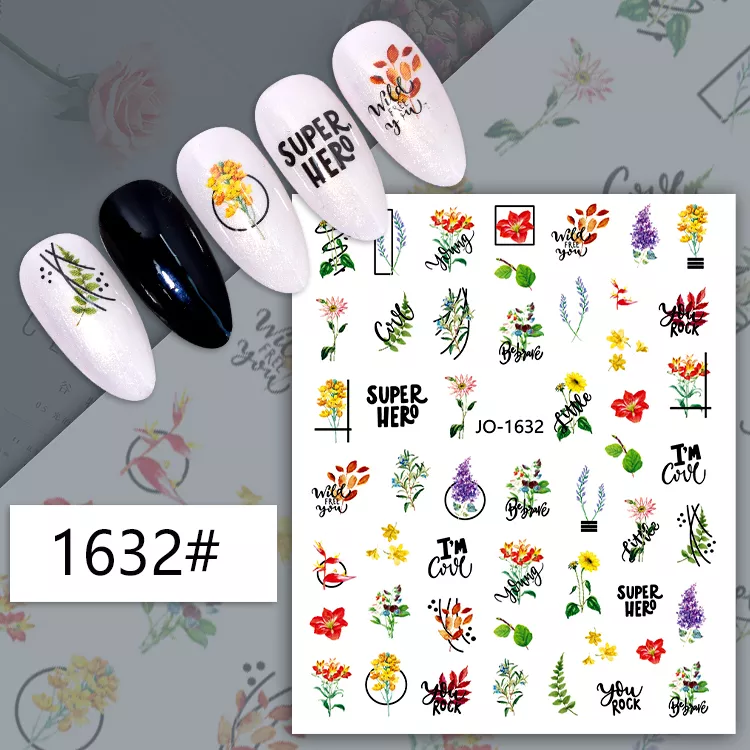 Flower Leaves Abstract Nail Art Sticker