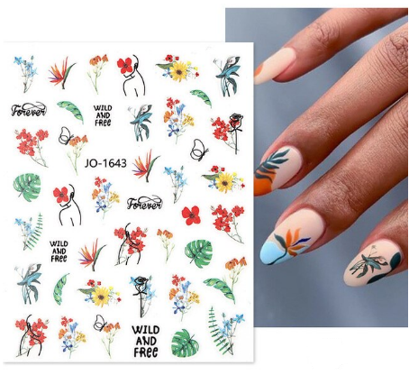 Flower Leaves Abstract Nail Art Sticker
