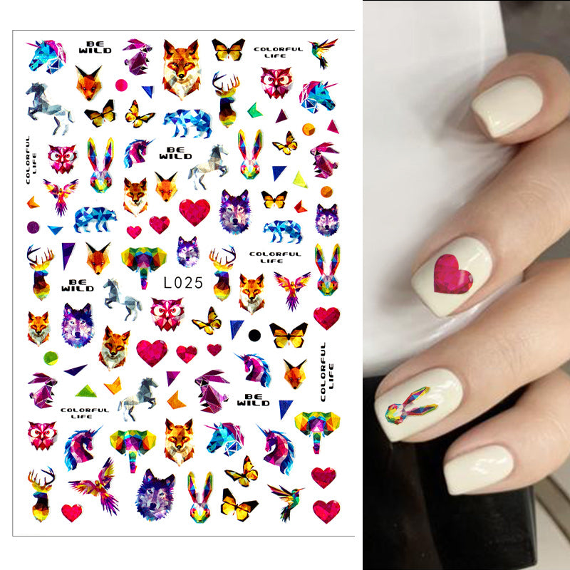 Animal Heart Wolf Bird Owl Abstract Holographic Color Nail Art Sticker