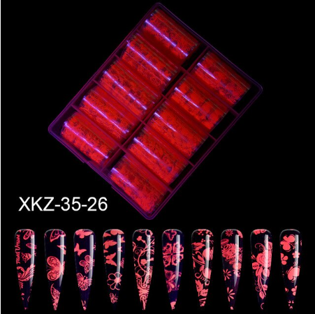 Neon Coral Butterfly Flower Nail Art Foil Set Box