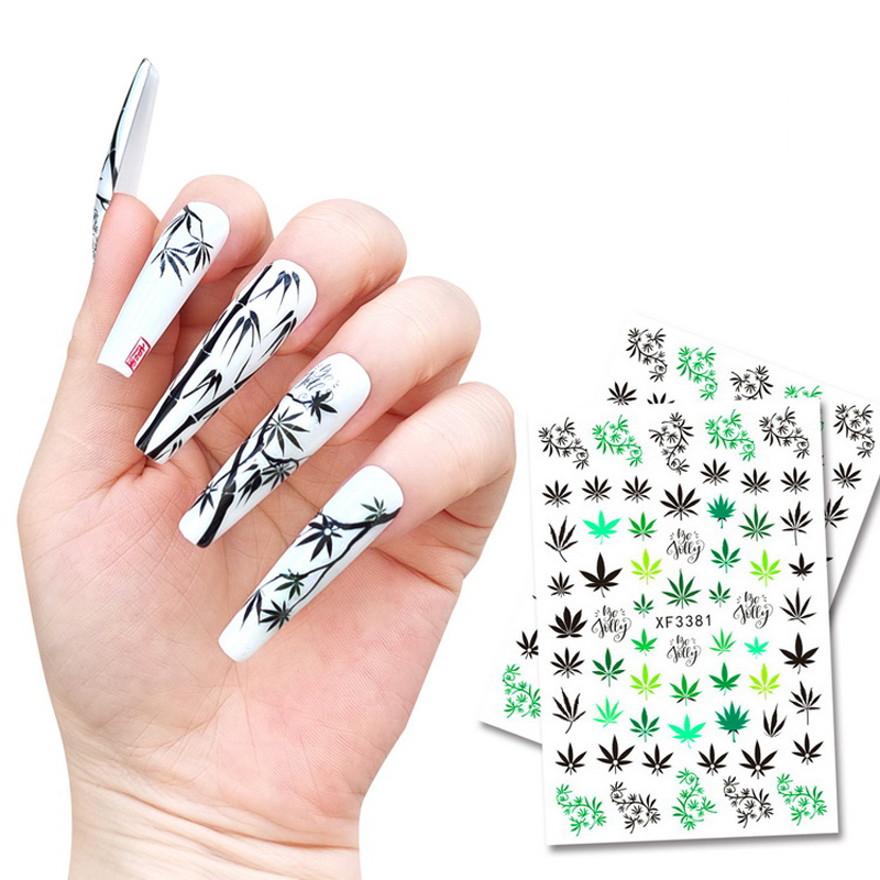 Flower Leaves Abstract Cannabis Nail Art Sticker