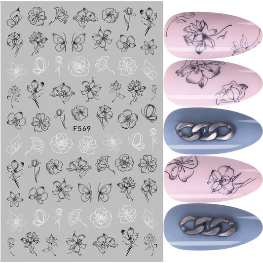 Flower Ink Modern Nail Sticker