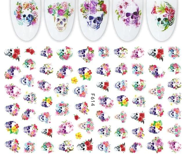 Flower Halloween Skulls Ink Modern Nail Sticker