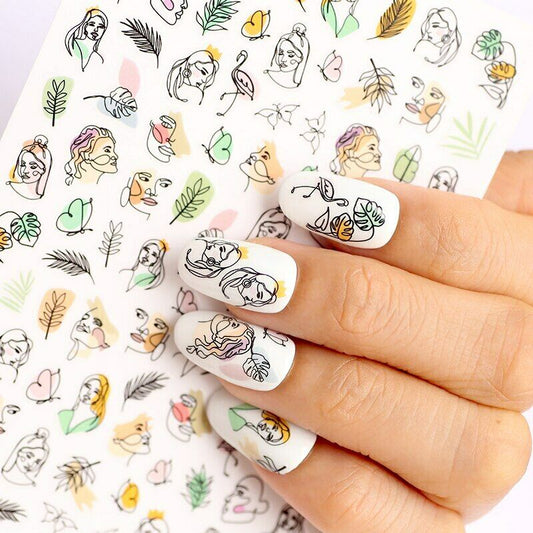 Leaves Flower Abstract Art Nail Sticker