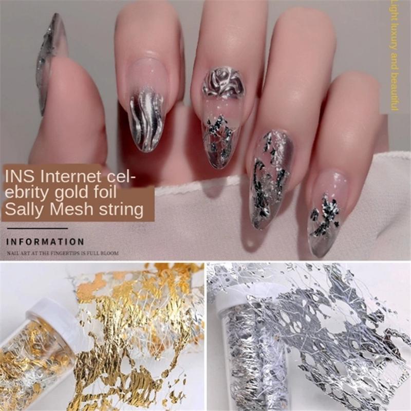 White Net Silver Foil Nail Mesh Net Foil Nail Art