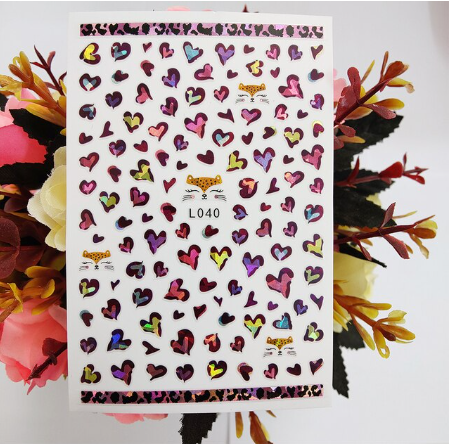 Hearts Leoprint Holographic Color Nail Art Sticker