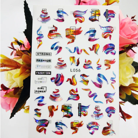Lines Text Words Ribbon Abstract Holographic Color Nail Art Sticker