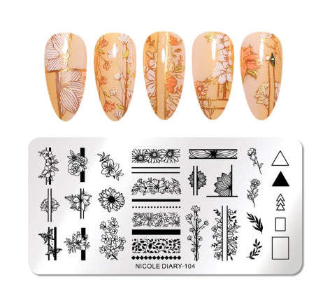 Nicole Diary Flower Abstract Lines Stamping Plate ND104