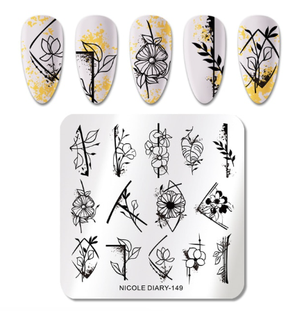 Nicole Diary Abstract Lines Flower Stamping Plate ND149