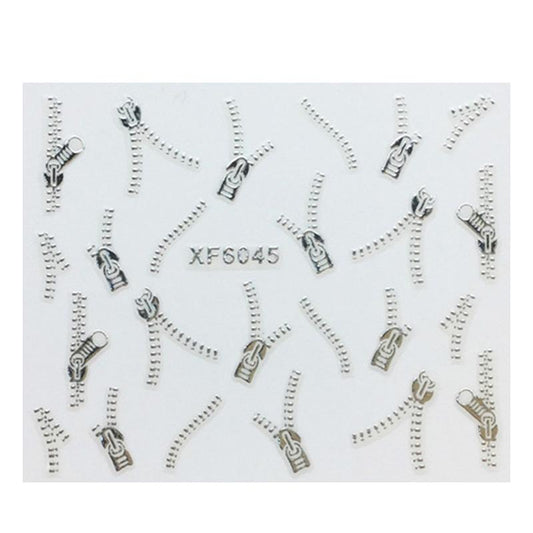 Silver Zip Nail Art Sticker