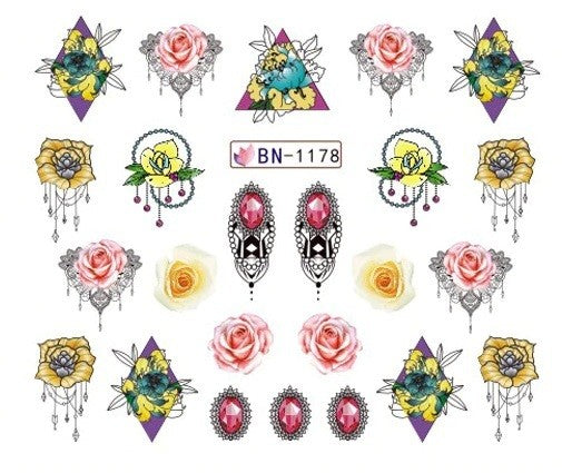 Lace Geometric Floral Nail Art Decal