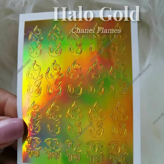 Holographic Flame fashion sticker - Gold