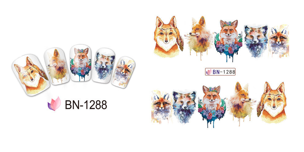 Wolf Fox Autumn Flower Nail Water Transfer Decal