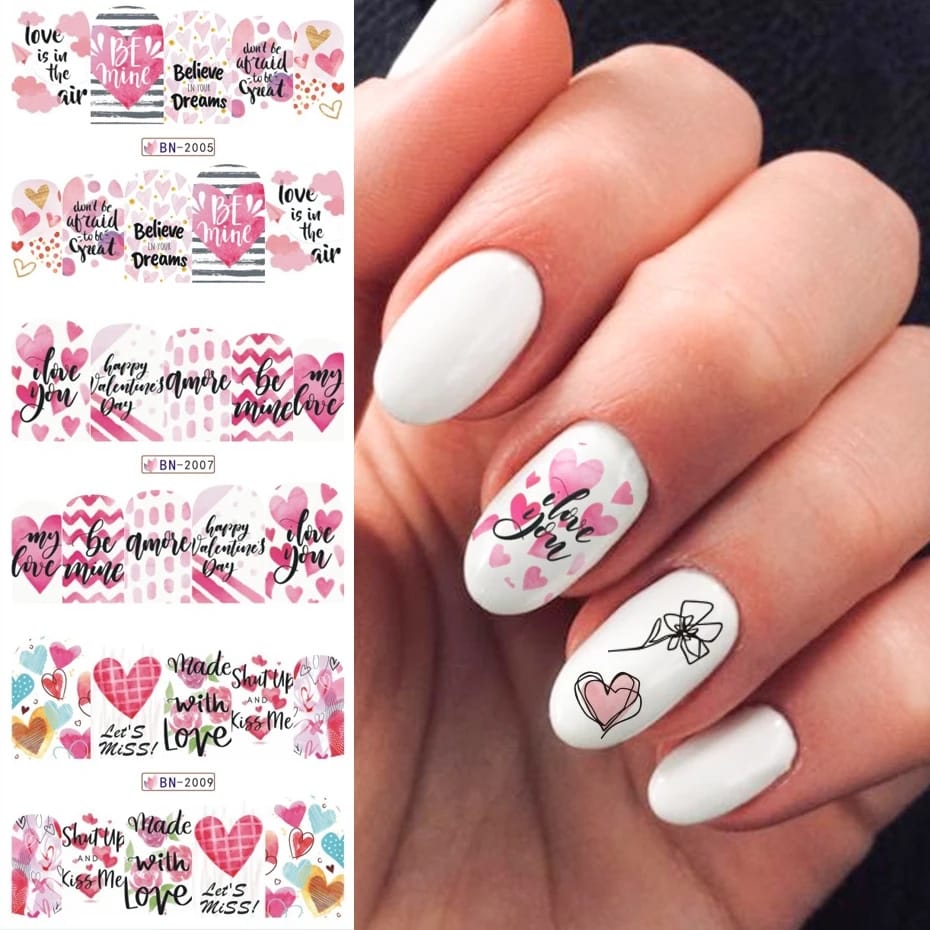 Valentine Heart Text Art Nail Decal BN2005