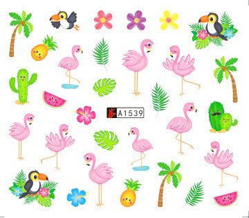 Flamingo Tropical Flower Nail Water Transfer Decal