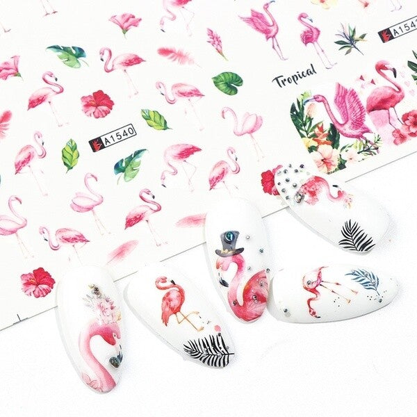 Flamingo Tropical Flower Nail Water Transfer Decal