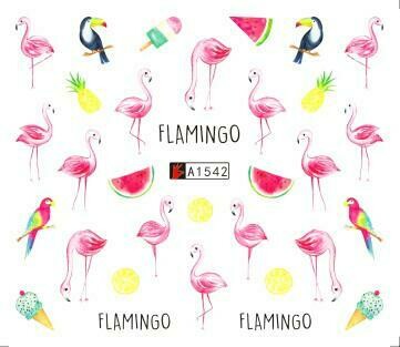 Flamingo Tropical Flower Nail Water Transfer Decal