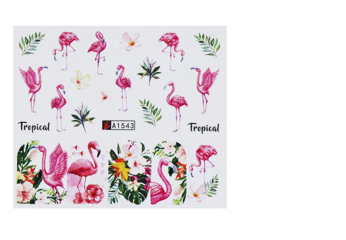 Flamingo Tropical Flower Nail Water Transfer Decal