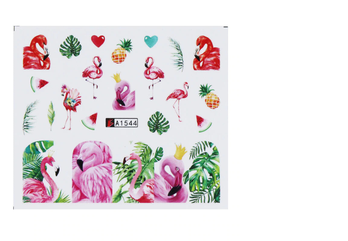 Flamingo Tropical Flower Nail Water Transfer Decal
