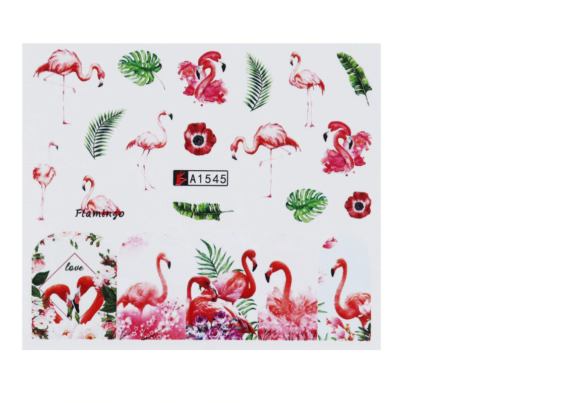 Flamingo Tropical Flower Nail Water Transfer Decal
