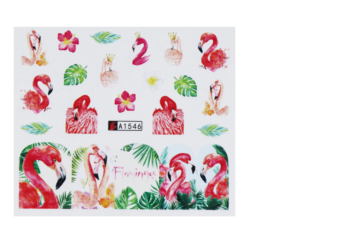 Flamingo Tropical Flower Nail Water Transfer Decal