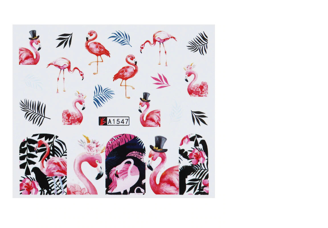 Flamingo Tropical Flower Nail Water Transfer Decal