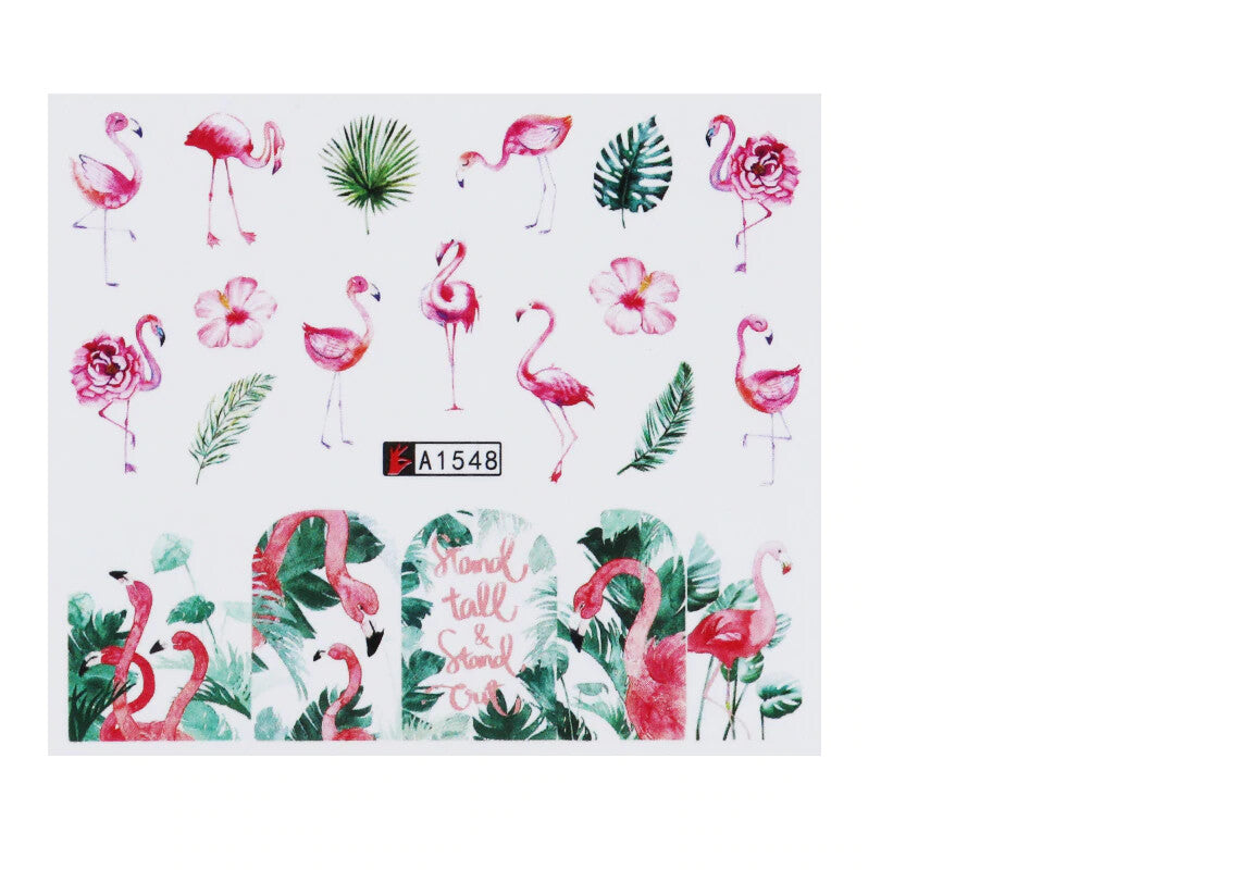 Flamingo Tropical Flower Nail Water Transfer Decal