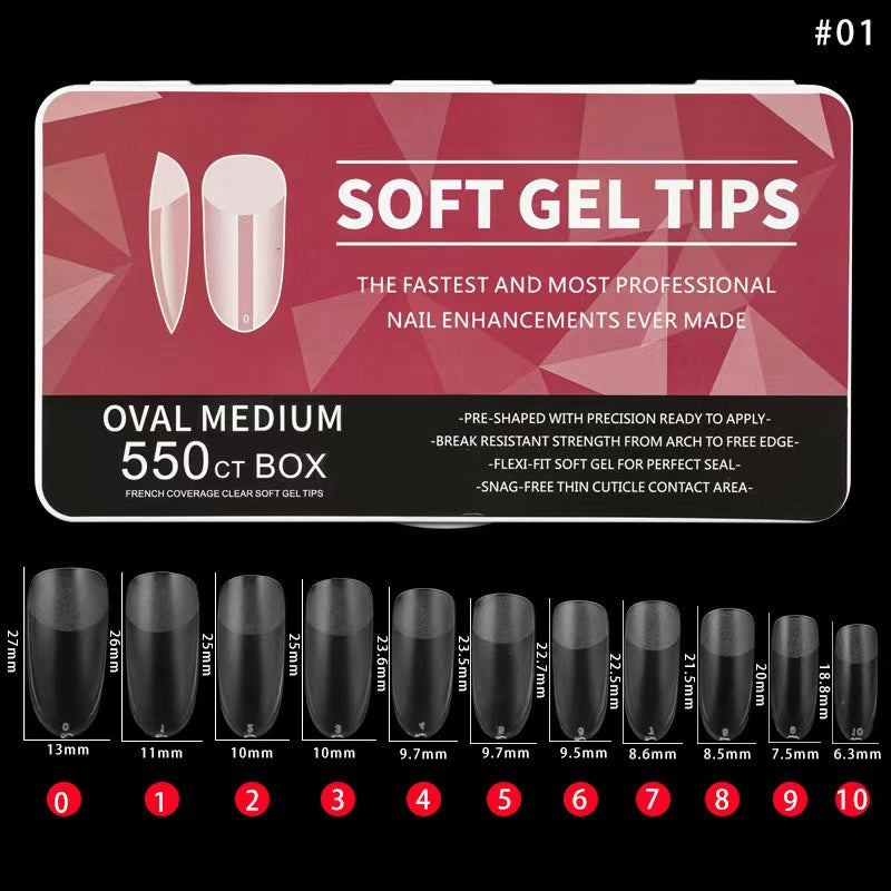 Clear Soft Gel Tips Oval Medium 550pcs No 1