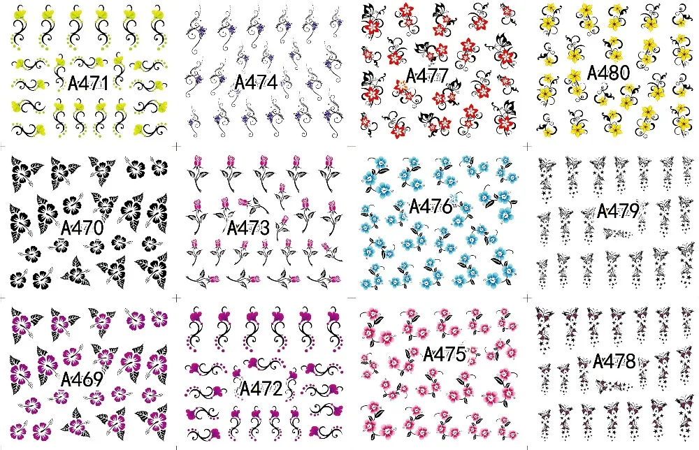 Floral Geometric Nail Decal Range A469-480