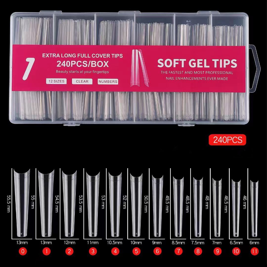 3XL 240pcs Extra Long Clear Full Cover Artificial False Nails