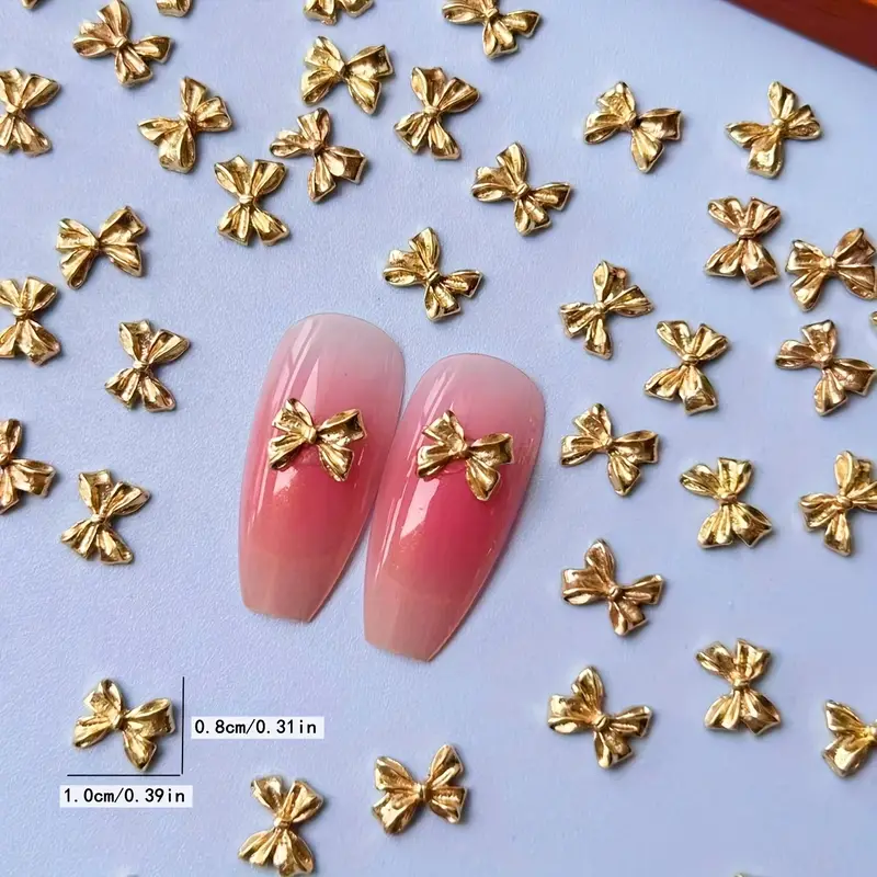 Gold Bow Resin Alloy Nail Art Decoration 5 pcs