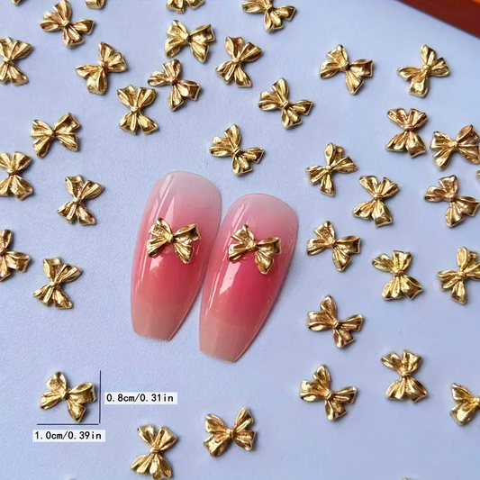 Gold Bow Resin Alloy Nail Art Decoration 5 pcs