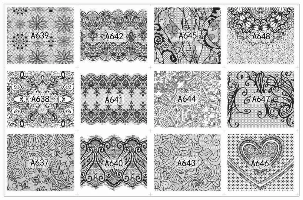 Lace Geometric Nail Decal Range A637-