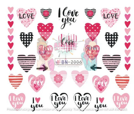 Valentine Heart Text Art Nail Decal BN2006