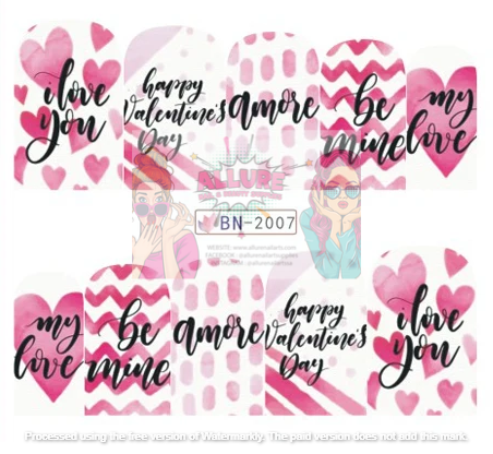 Valentine Heart Text Art Nail Decal BN2007