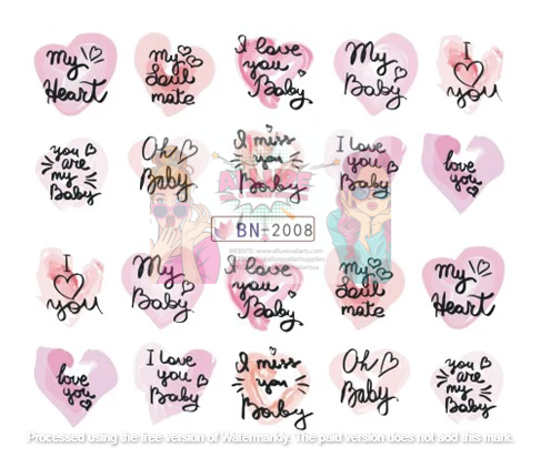 Valentine Heart Text Art Nail Decal BN2008