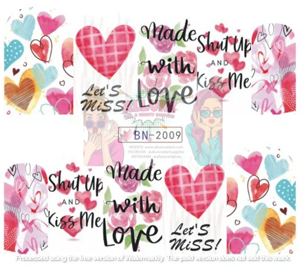 Valentine Heart Text Art Nail Decal BN2009