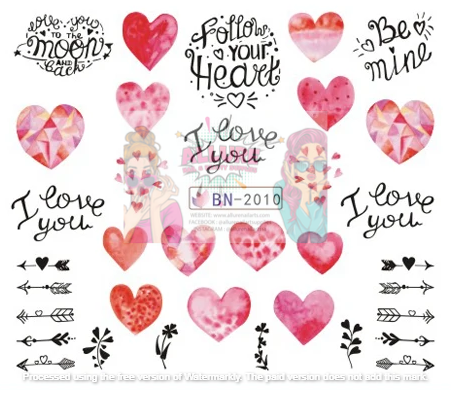 Valentine Heart Text Art Nail Decal BN2010