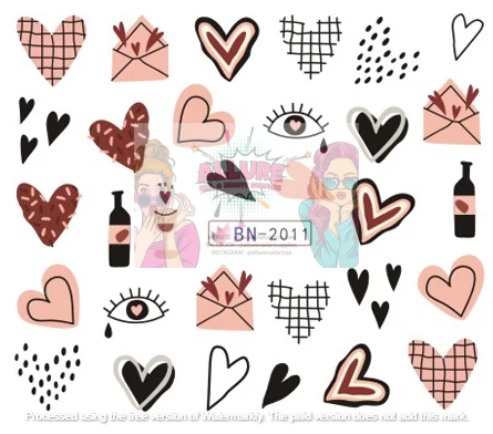 Valentine Heart Text Art Nail Decal BN2011