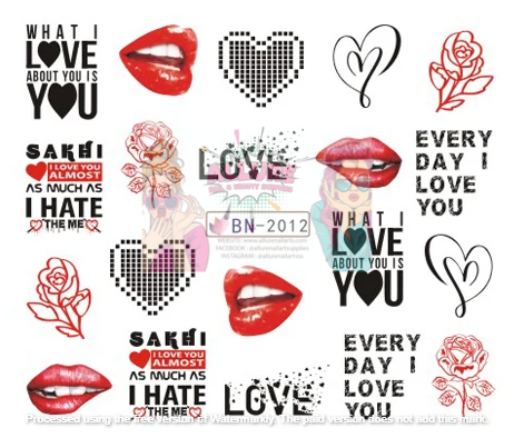 Valentine Heart Text Art Nail Decal BN2012