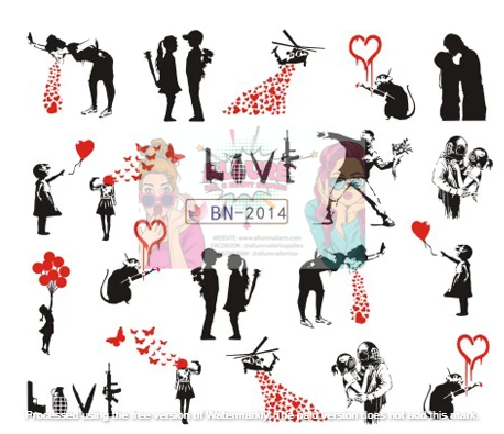 Valentine Heart Text Art Nail Decal BN2014