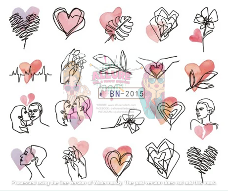 Valentine Heart Text Art Nail Decal BN2015