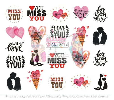 Valentine Heart Text Art Nail Decal BN2016