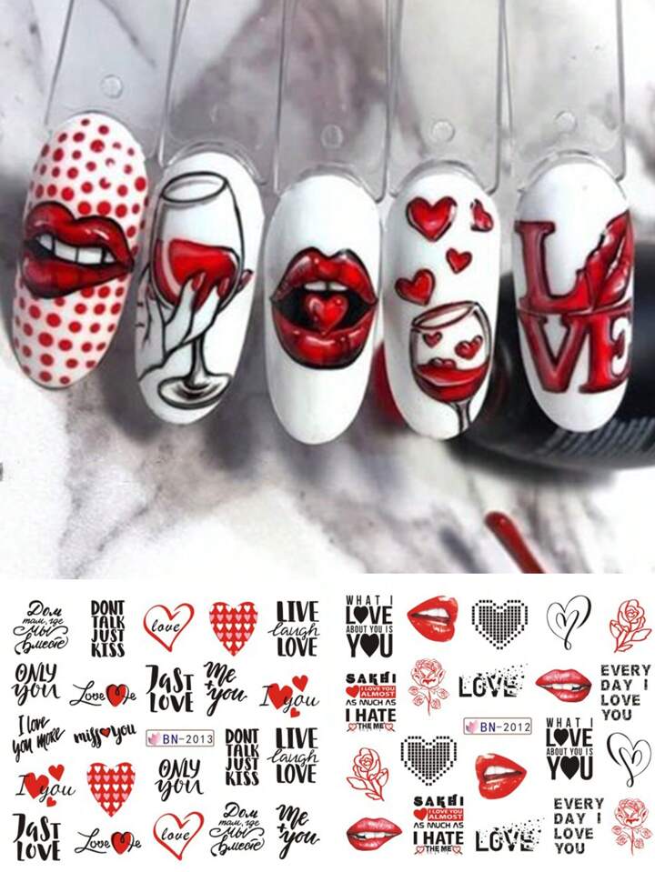 Valentine Heart Text Art Nail Decal BN2012