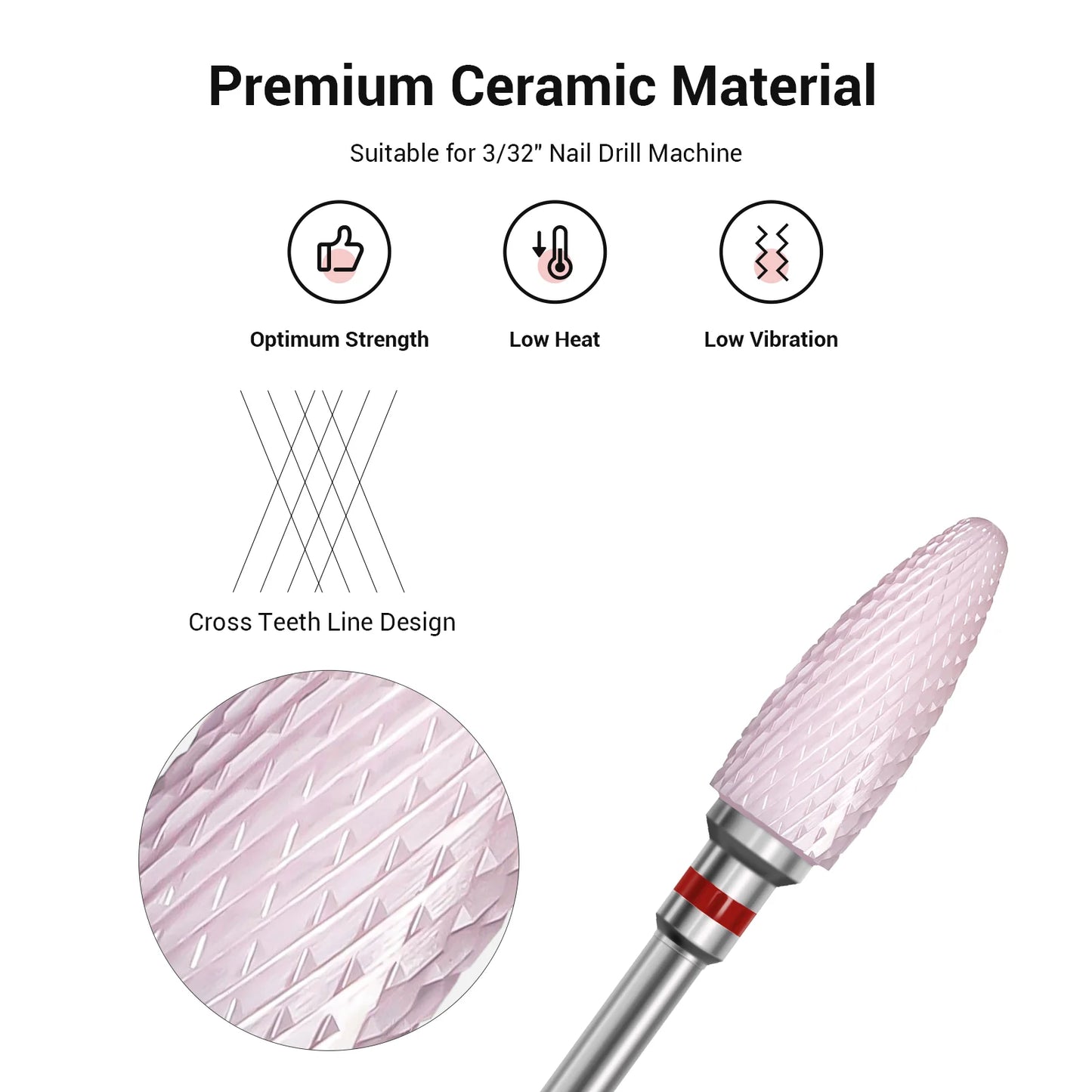 Ceramic Nail Drill Bit Pink Torch cylinder – Grit: F (fine) 3/32″