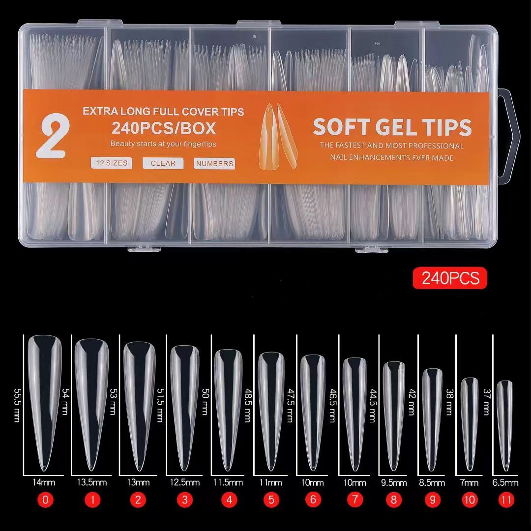 3XL 240pcs Extra Long Clear Full Cover Artificial False Nails