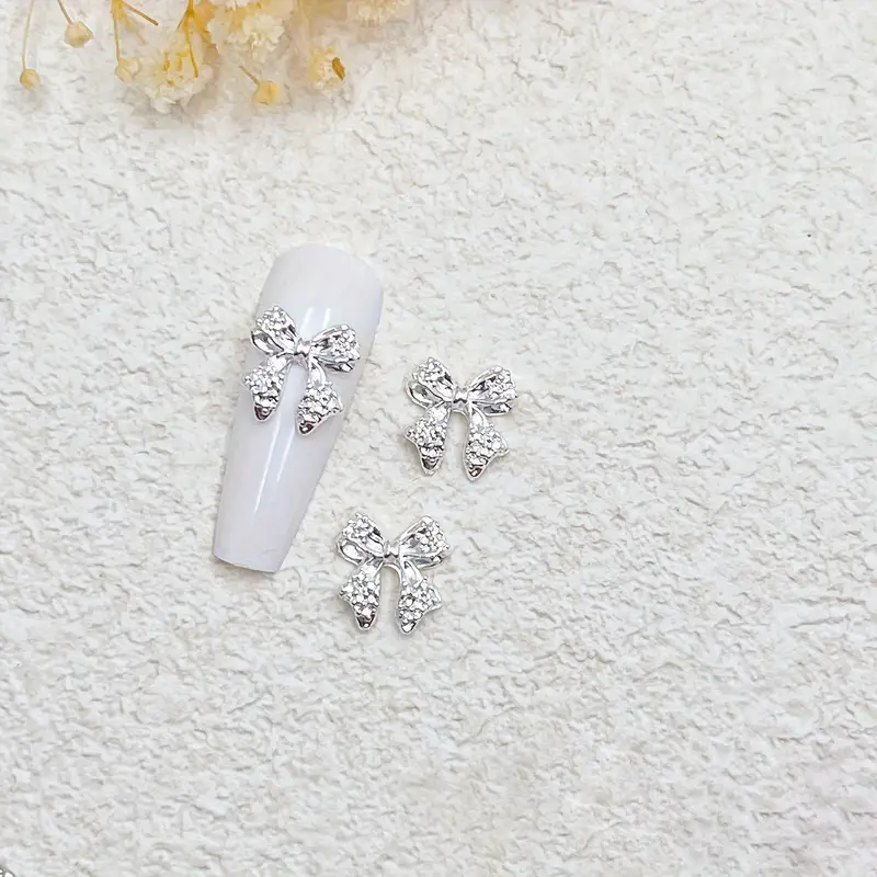 Silver Bow Resin Alloy Nail Art Decoration 5 pcs