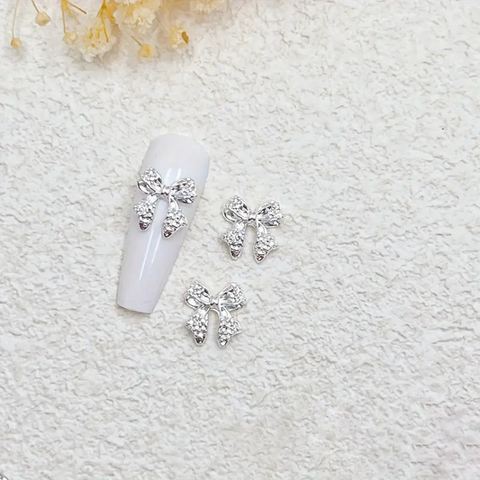 Silver Bow Resin Alloy Nail Art Decoration 5 pcs