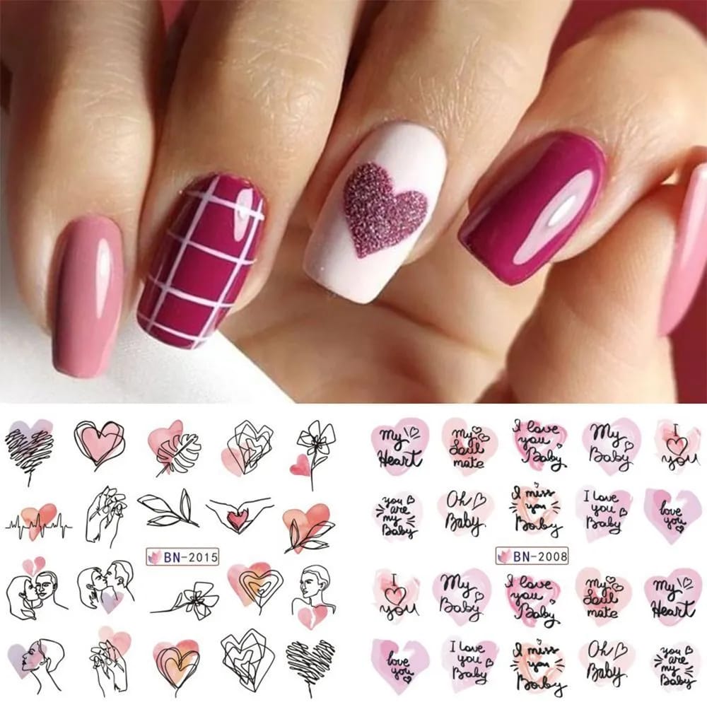 Valentine Heart Text Art Nail Decal BN2008